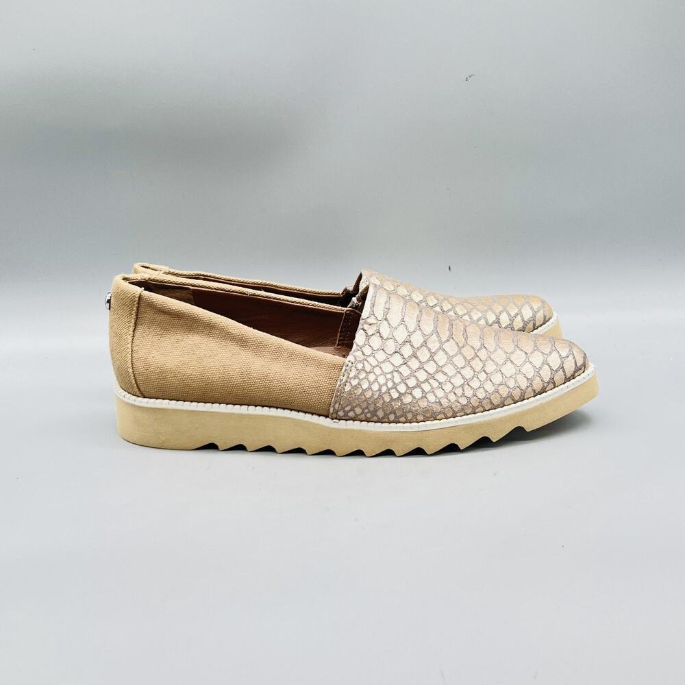 Donald J Pliner Shoes Womens 8 Beige Canvas Leather Snake Print Bali Mo Loafer